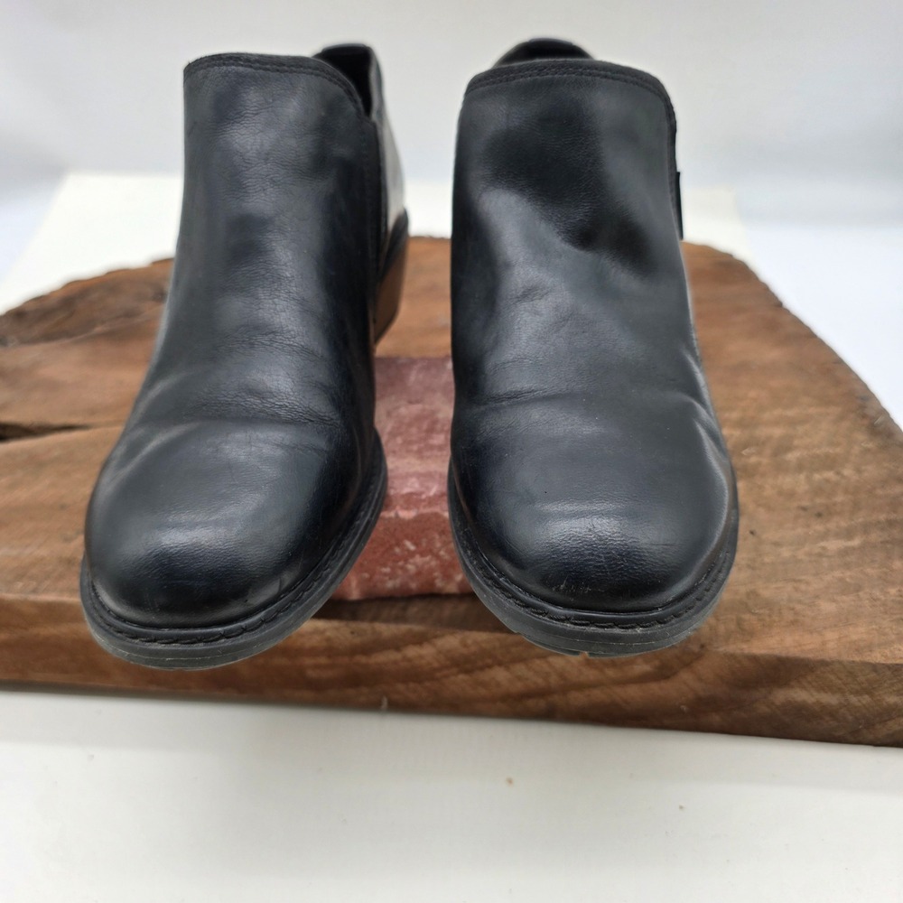 Timberland Ankle Boots W 8.5 Black Leather Side Zip Block Heel Urban Streetwear